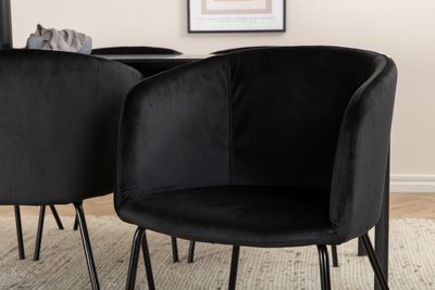 Venture Home Berit & Pelle 6 st Matstolar Svart + Rektangulärt Matbord 190 x 90 Svart