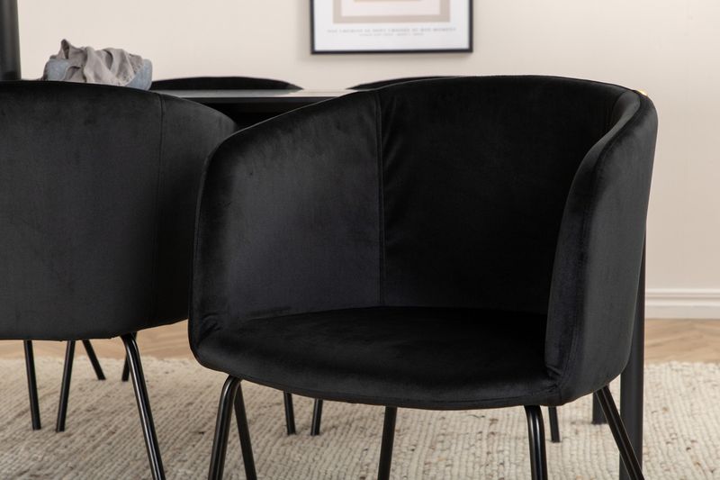 Venture Home Berit & Pelle 6 st Matstolar Svart + Rektangulärt Matbord 190 x 90 Svart