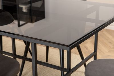 Venture Home Leif & Velvet Rektangulärt Matbord 200 x 90 Svart + 6 st Matstolar Grå