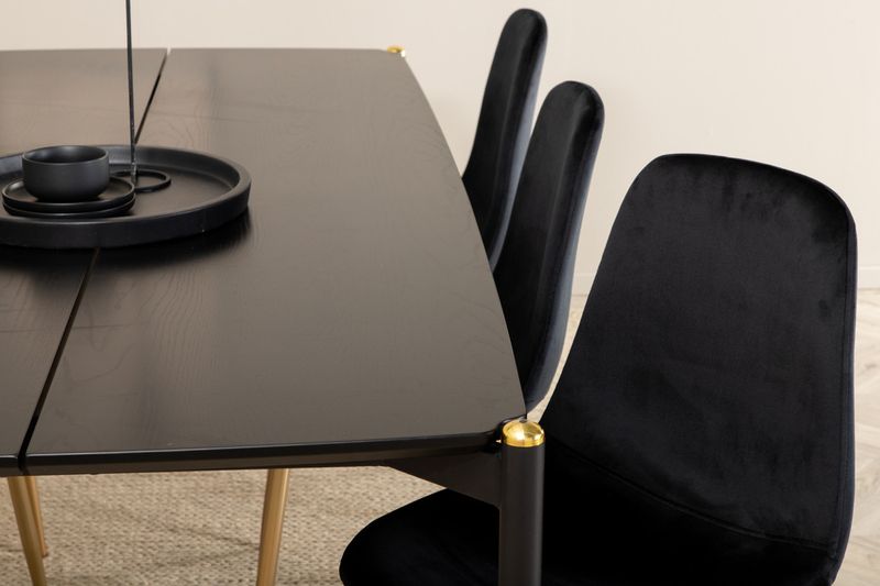 Venture Home Pelle & Polar Rektangulärt Matbord 190 x 90 Svart + 6 st Matstolar Svart