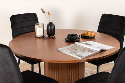 Venture Home Bianca & Windu Runt Matbord ⌀110 Valnöt + 4 st Matstolar Svart