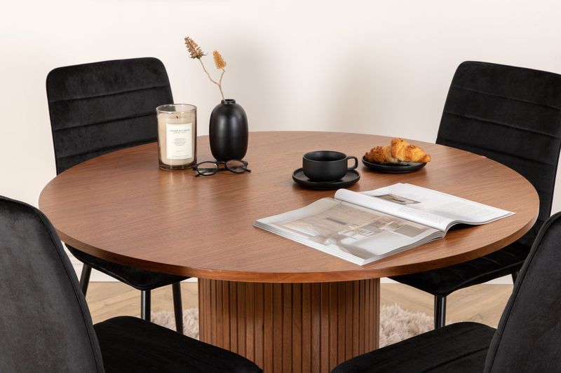 Venture Home Bianca & Windu Runt Matbord ⌀110 Valnöt + 4 st Matstolar Svart