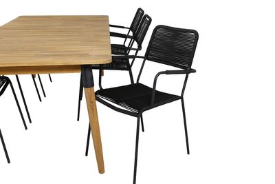 Venture Home Julian & Lindos Rektangulärt Matbord 210 x 100 Natur + Matstolar 6-pack Svart