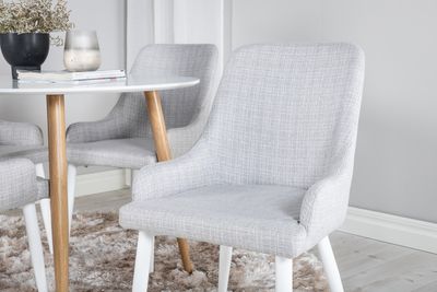 Venture Home Plaza 4 st Matstolar Grå + Runt Matbord ⌀100 Vit