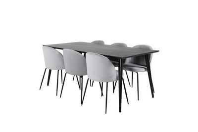 Venture Home Wrinkles & Dipp 6 st Matstolar Grå + Rektangulärt Matbord 180 x 90 Svart