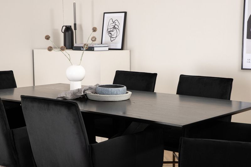 Venture Home Petra & Piazza 6 st Matstolar Svart + Rektangulärt Matbord 180 x 90 Svart
