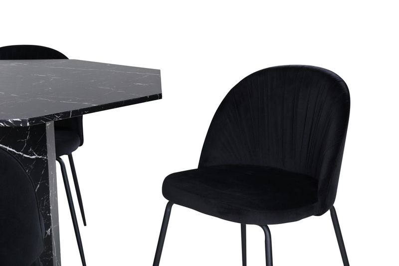 Venture Home Wrinkles & Marbs 4 st Matstolar Svart + Runt Matbord ⌀110 Svart