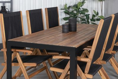 Venture Home Little John & Bois 6 st Matstolar Svart + Rektangulärt Matbord 205 x 90 Natur