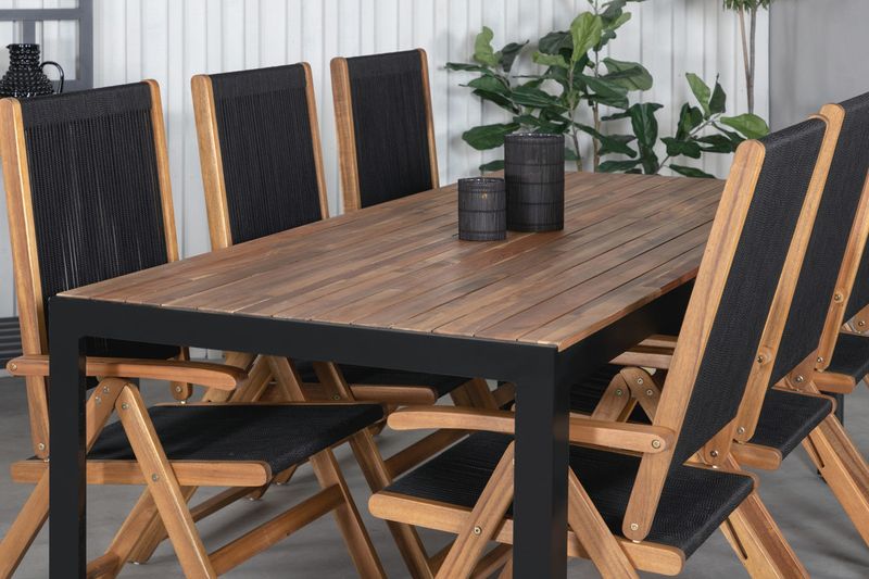 Venture Home Little John & Bois 6 st Matstolar Svart + Rektangulärt Matbord 205 x 90 Natur