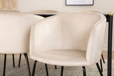 Venture Home Berit & Pelle 6 st Matstolar Beige + Rektangulärt Matbord 190 x 90 Svart