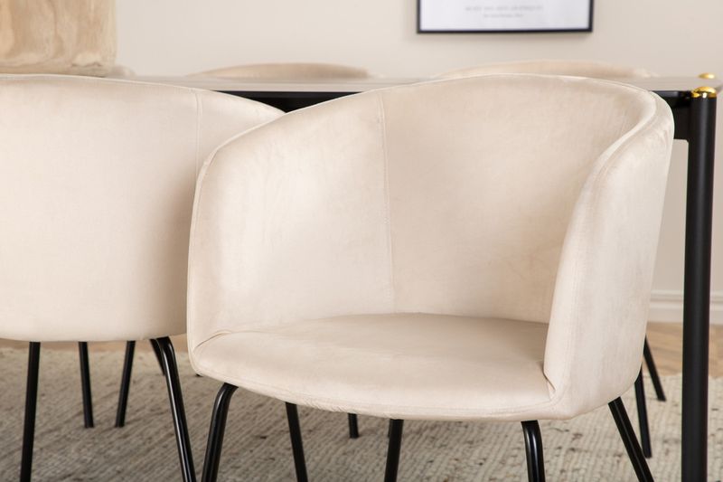 Venture Home Berit & Pelle 6 st Matstolar Beige + Rektangulärt Matbord 190 x 90 Svart