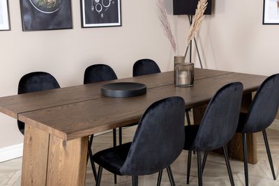 Venture Home Logger & Polar Rektangulärt Matbord 210 x 100 Natur + 6 st Matstolar Svart