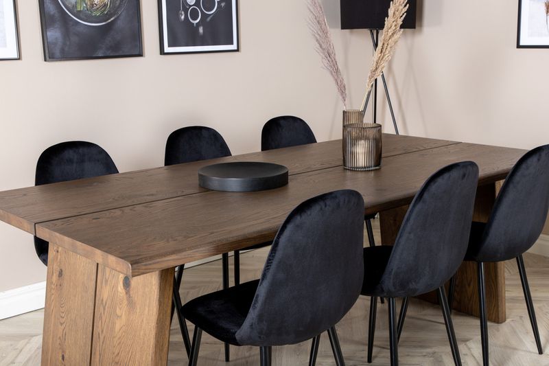 Venture Home Logger & Polar Rektangulärt Matbord 210 x 100 Natur + 6 st Matstolar Svart