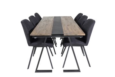 Venture Home Gemma & Jakarta 6 st Matstolar Svart + Rektangulärt Matbord 200 x 90 Svart