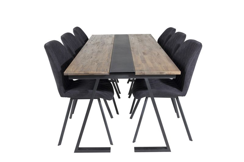 Venture Home Gemma & Jakarta 6 st Matstolar Svart + Rektangulärt Matbord 200 x 90 Svart