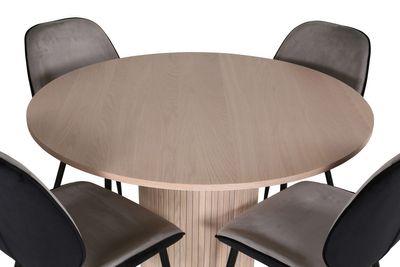 Venture Home Emma & Bianca 4 st Matstolar Grå + Runt Matbord ⌀110 Vitputsad