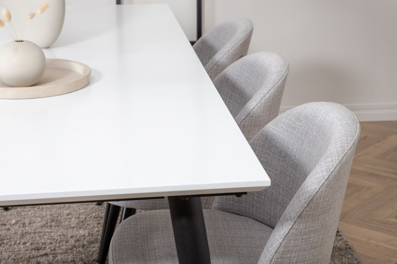 Venture Home Jimmy & Velvet Rektangulärt Matbord 195 x 90 Vit + 6 st Matstolar Grå