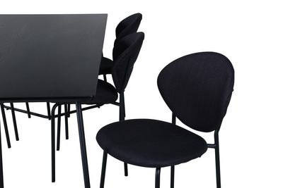 Venture Home Vault & Petra 6 st Matstolar Svart + Rektangulärt Matbord 190 x 90 Svart