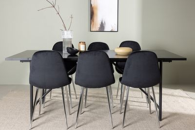 Venture Home Astrid & Polar Rektangulärt Matbord 200 x 90 Svart + 6 st Matstolar Svart