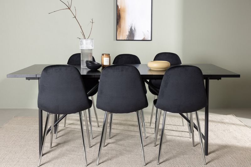 Venture Home Astrid & Polar Rektangulärt Matbord 200 x 90 Svart + 6 st Matstolar Svart