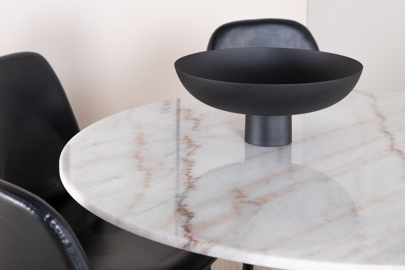 Venture Home Polar & Estelle 6 st Matstolar Svart + Runt Matbord ⌀106 Vit