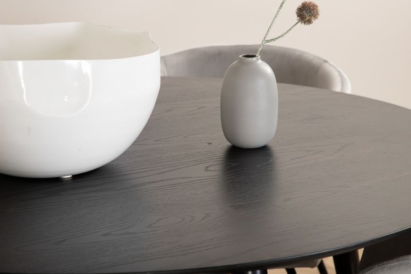 Venture Home Berit & Dipp 4 st Matstolar Grå + Runt Matbord ⌀115 Svart