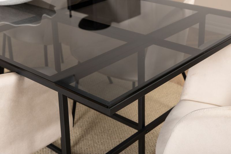 Venture Home Berit & Leif 6 st Matstolar Beige + Rektangulärt Matbord 200 x 90 Svart