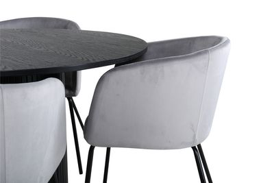 Venture Home Berit & Bianca 4 st Matstolar Grå + Runt Matbord ⌀110 Svart