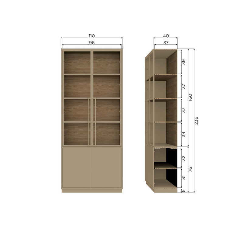 WOOOD Casa Vitrinskåp i Furu Mud [FSC]