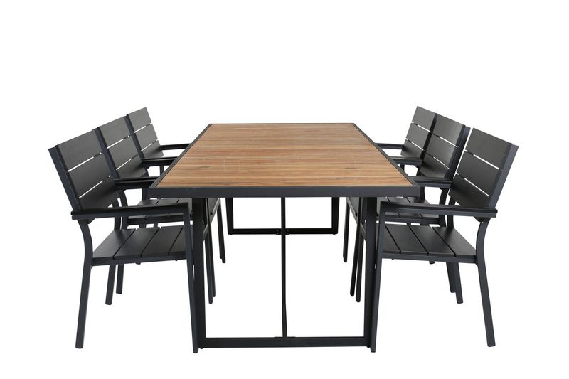 Venture Home Khung & Levels Rektangulärt Matbord 200 x 100 Natur + 6 st Matstolar Svart