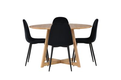 Venture Home Polar & Yakidon 4 st Matstolar Svart + Runt Matbord ⌀120 Brun