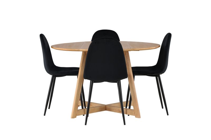 Venture Home Polar & Yakidon 4 st Matstolar Svart + Runt Matbord ⌀120 Brun