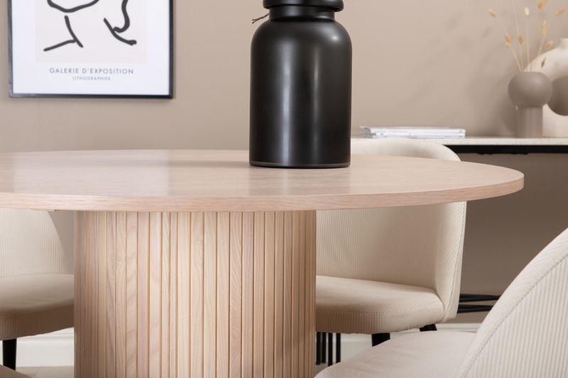 Venture Home Bianca & Velvet Runt Matbord ⌀110 Vitputsad + 4 st Matstolar Grädde