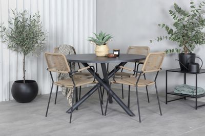 Venture Home Alma & Lindos Runt Matbord ⌀120 Svart + 4 st Matstolar Brun
