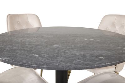 Venture Home Estelle & Velvet Deluxe Runt Matbord ⌀106 Mörkgrå + 4 st Matstolar Beige