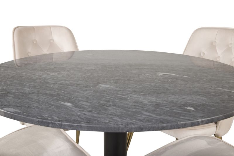 Venture Home Estelle & Velvet Deluxe Runt Matbord ⌀106 Mörkgrå + 4 st Matstolar Beige