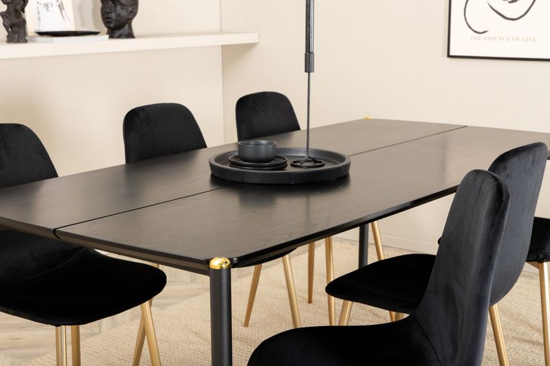 Venture Home Pelle & Polar Rektangulärt Matbord 190 x 90 Svart + 6 st Matstolar Svart
