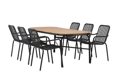 Venture Home Holmbeck & Peking Rektangulärt Matbord 200 x 90 Natur + 6 st Matstolar Svart