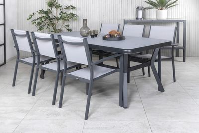 Venture Home Virya & Copacabana Rektangulärt Matbord 200 x 100 Svart + 6 st Matstolar