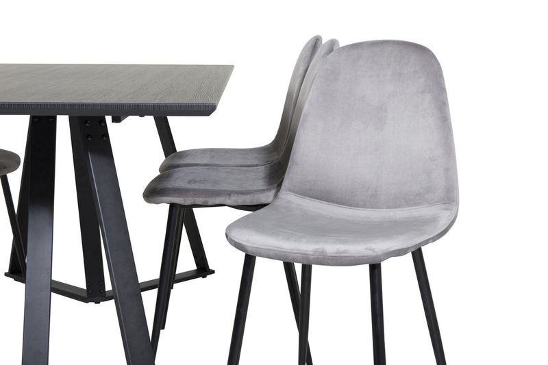 Venture Home Polar & Marina 6 st Matstolar Grå + Rektangulärt Matbord 180 x 90 Svart