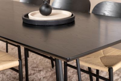 Venture Home Petra & Polly Rektangulärt Matbord 190 x 90 Svart + 6 st Matstolar Svart