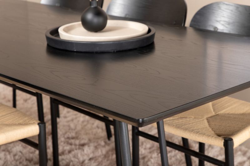 Venture Home Petra & Polly Rektangulärt Matbord 190 x 90 Svart + 6 st Matstolar Svart