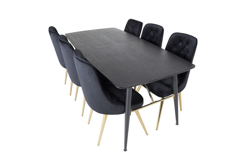 Venture Home Gold & Velvet Deluxe Rektangulärt Matbord 180 x 85 Svart + 6 st Matstolar Svart
