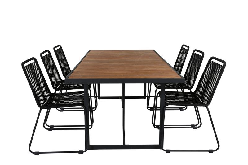 Venture Home Khung & Lindos Rektangulärt Matbord 200 x 100 Natur + 6 st Matstolar Svart