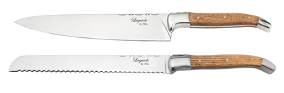 Laguiole By Hâws kockkniv och brödkniv, handtag i ekträ