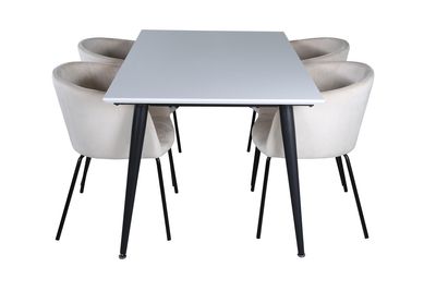Venture Home Berit & Jimmy 4 st Matstolar Beige + Rektangulärt Matbord 150 x 90 Vit