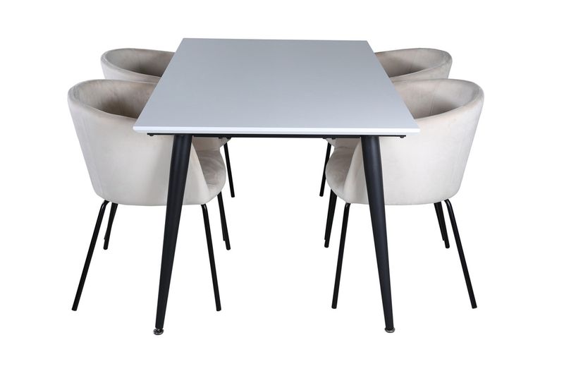 Venture Home Berit & Jimmy 4 st Matstolar Beige + Rektangulärt Matbord 150 x 90 Vit