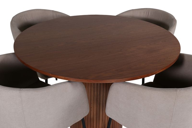 Venture Home Berit & Bianca 4 st Matstolar Beige + Runt Matbord ⌀110 Valnöt