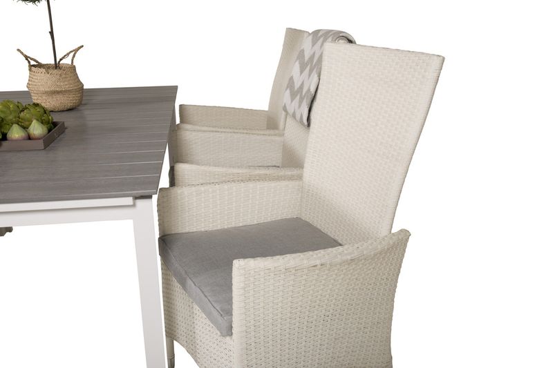 Venture Home Levels & Padova Rektangulärt Matbord 160 x 100 Vit + Reclinerstolar 6 st Vit