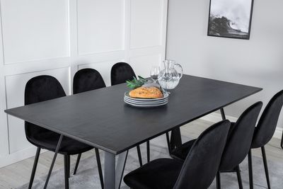 Venture Home Polar & Marina 6 st Matstolar Svart + Rektangulärt Matbord 180 x 90 Svart